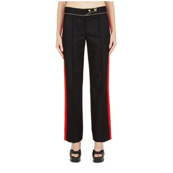 Paco Rabanne Military Pants Virgin Wool Black Red Trim Size US 2 / FR 34 - Picture 1 of 16